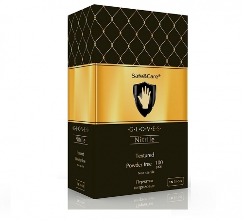 Перчатки  Safe&Care M Нитриловые ЧЕРНЫЕ M (7/8)  смотровые, 100 шт