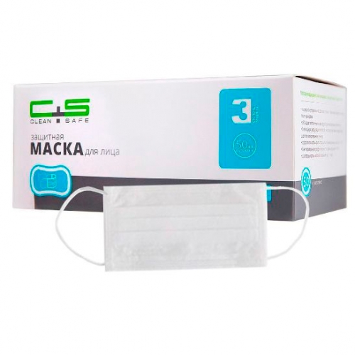 Маски Clean+Safe, 3-х слойные, белые, 50шт.