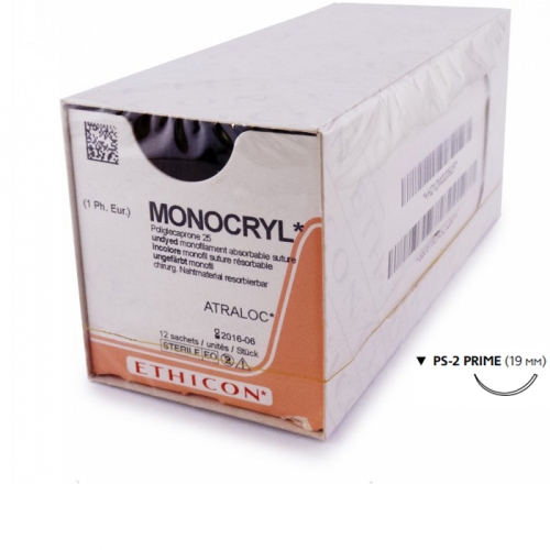 Monocryl W3206 4/0, 45 см, 12шт. н/окр., Прайм обр.-реж 19 мм, 3/8 , W3206