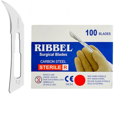 Лезвия для скальпеля № 12 (100 шт), Ribbel (Индия)
