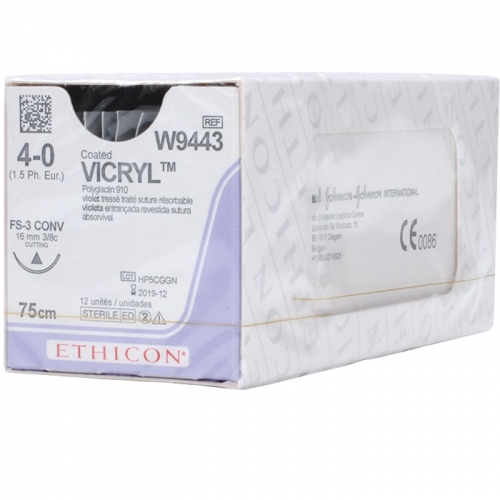 Vicryl W9443 4|0 (75см, игла реж.3|8,16мм) 12шт.